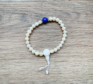Pearl with Lapis Lazuli Mala Bracelet